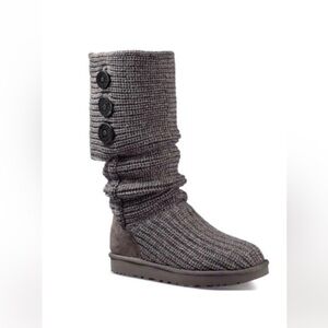 UGG CLASSIC CARDY TRIPLET KNIT WOOL GREY GRAY BOOTS US 8